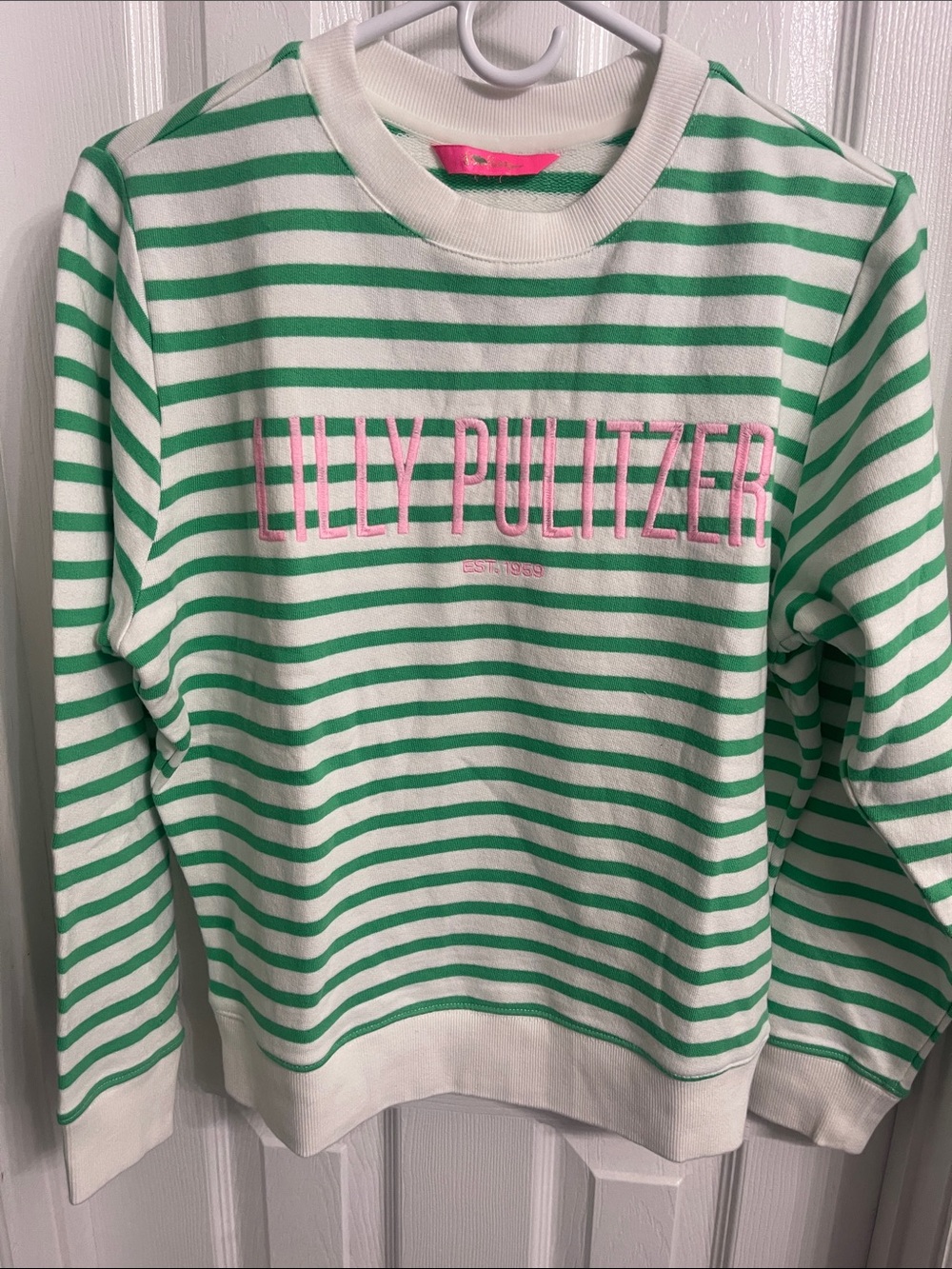 Lilly Pulitzer Green & White Striped Ballad Sweatshirt   NWOT  Small